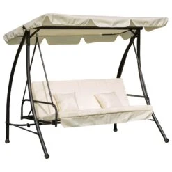 Outsunny Hollywoodschaukel Mit Liegefunktion 200 X 125 X 170 Cm (LxBxH) | Gartenschaukel Schaukelbank Liegefunktion 3er Sitz