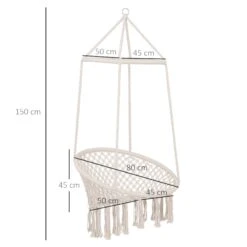 Outsunny Hängesessel Im Vintage-Stil Beige 80 X 150 Cm (ØxH) | Hängeschaukel Schwebesessel Hängestuhl Netzsessel -Al-ko-Shop 8600336600 84A 107 prod 005