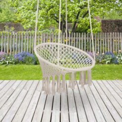 Outsunny Hängesessel Im Vintage-Stil Beige 80 X 150 Cm (ØxH) | Hängeschaukel Schwebesessel Hängestuhl Netzsessel -Al-ko-Shop 8600336600 84A 107 prod 006