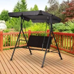 Outsunny Hollywoodschaukel In Rattan-Optik Schwarz/grau 140 X 110 X 151 Cm (BxTxH) | Gartenschaukel Schaukelbank Mit Dach Gartenmöbel -Al-ko-Shop 8600336600 84A 138 prod 004