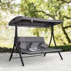 Outsunny Hollywoodschaukel Als 3-Sitzer Grau/schwarz 200 X 115 X 168 Cm (BxTxH) | Schaukelbank Liege Mit Sonnendach Gartenschaukel -Al-ko-Shop 8600336600 84A 139 prod 003