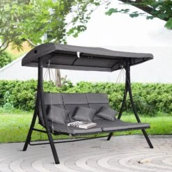 Outsunny Hollywoodschaukel Als 3-Sitzer Grau/schwarz 200 X 115 X 168 Cm (BxTxH) | Schaukelbank Liege Mit Sonnendach Gartenschaukel -Al-ko-Shop 8600336600 84A 139 prod 004