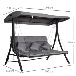 Outsunny Hollywoodschaukel Als 3-Sitzer Grau/schwarz 200 X 115 X 168 Cm (BxTxH) | Schaukelbank Liege Mit Sonnendach Gartenschaukel -Al-ko-Shop 8600336600 84A 139 prod 005