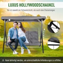 Outsunny Hollywoodschaukel Als 3-Sitzer Grau/schwarz 200 X 115 X 168 Cm (BxTxH) | Schaukelbank Liege Mit Sonnendach Gartenschaukel -Al-ko-Shop 8600336600 84A 139 prod 006