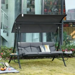Outsunny 3-Sitzer Hollywoodschaukel Mit Verstellbarem Sonnendach Grau, Schwarz 278 X 125 X 177 Cm (BxTxH) | Metallschaukel Schaukelbank 3-Sitzer Gartenschaukel 9 Outsunny 3-Sitzer Hollywoodschaukel Mit Verstellbarem Sonnendach Grau, Schwarz 278 X 125 X 177 Cm (BxTxH) | Metallschaukel Schaukelbank 3-Sitzer Gartenschaukel -Al-ko-Shop 8600336600 84A 162 prod 004