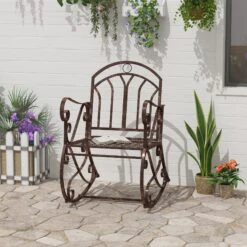 Outsunny Schaukelstuhl Im Stilvollen Design Bronze-rot 59 X 73 X 96 Cm (BxTxH) | Schaukelsessel Schwingsessel Gartenstuhl Relaxstuhl -Al-ko-Shop 8600336600 84B 080 prod 006