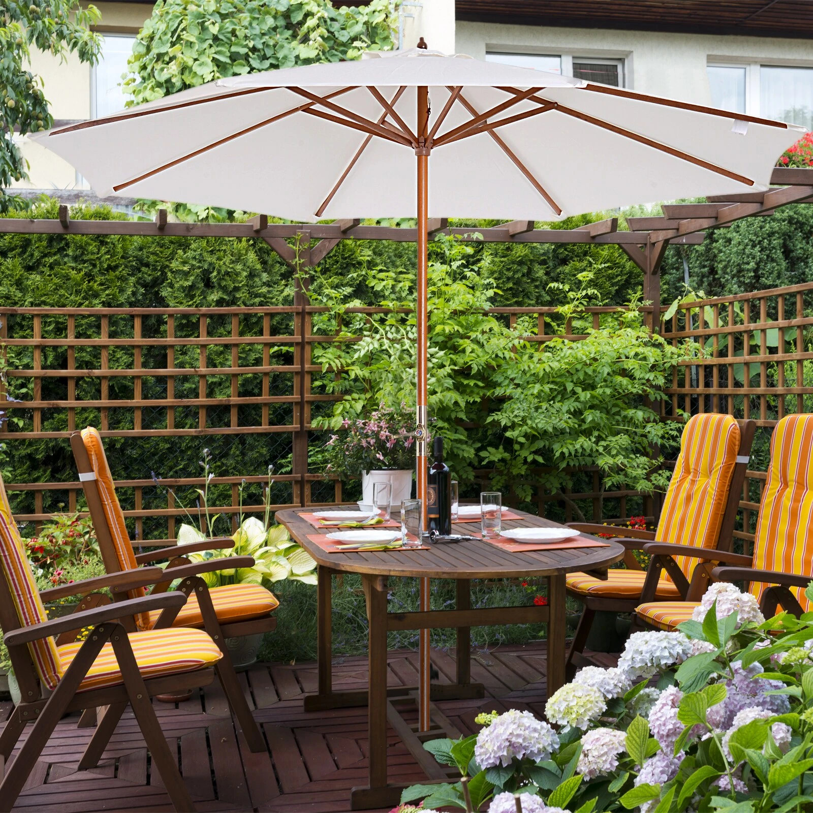 Outsunny Sonnenschirm Mit Handkurbel Cremeweiß, Natur 270 X 245 Cm (ØxH) | Gartenschirm Strandschirm Balkonschirm Knickbar 3 Outsunny Sonnenschirm Mit Handkurbel Cremeweiß, Natur 270 X 245 Cm (ØxH) | Gartenschirm Strandschirm Balkonschirm Knickbar – Bild 3