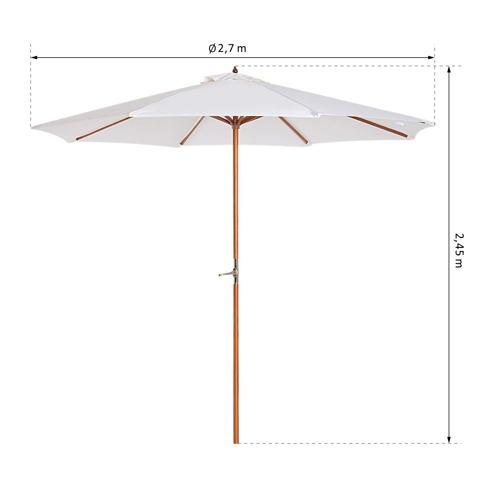 Outsunny Sonnenschirm Mit Handkurbel Cremeweiß, Natur 270 X 245 Cm (ØxH) | Gartenschirm Strandschirm Balkonschirm Knickbar 5 Outsunny Sonnenschirm Mit Handkurbel Cremeweiß, Natur 270 X 245 Cm (ØxH) | Gartenschirm Strandschirm Balkonschirm Knickbar – Bild 5
