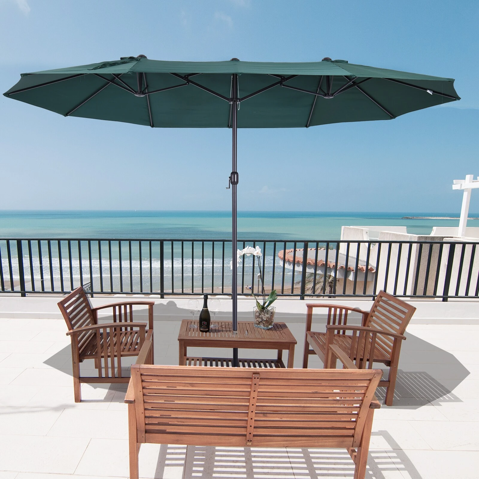 Outsunny Sonnenschirm Mit Handkurbel L460 X B270 X H240 Cm | Gartenschirm Marktschirm Mit Handkurbel Doppel Sonnenschirm – Bild 3