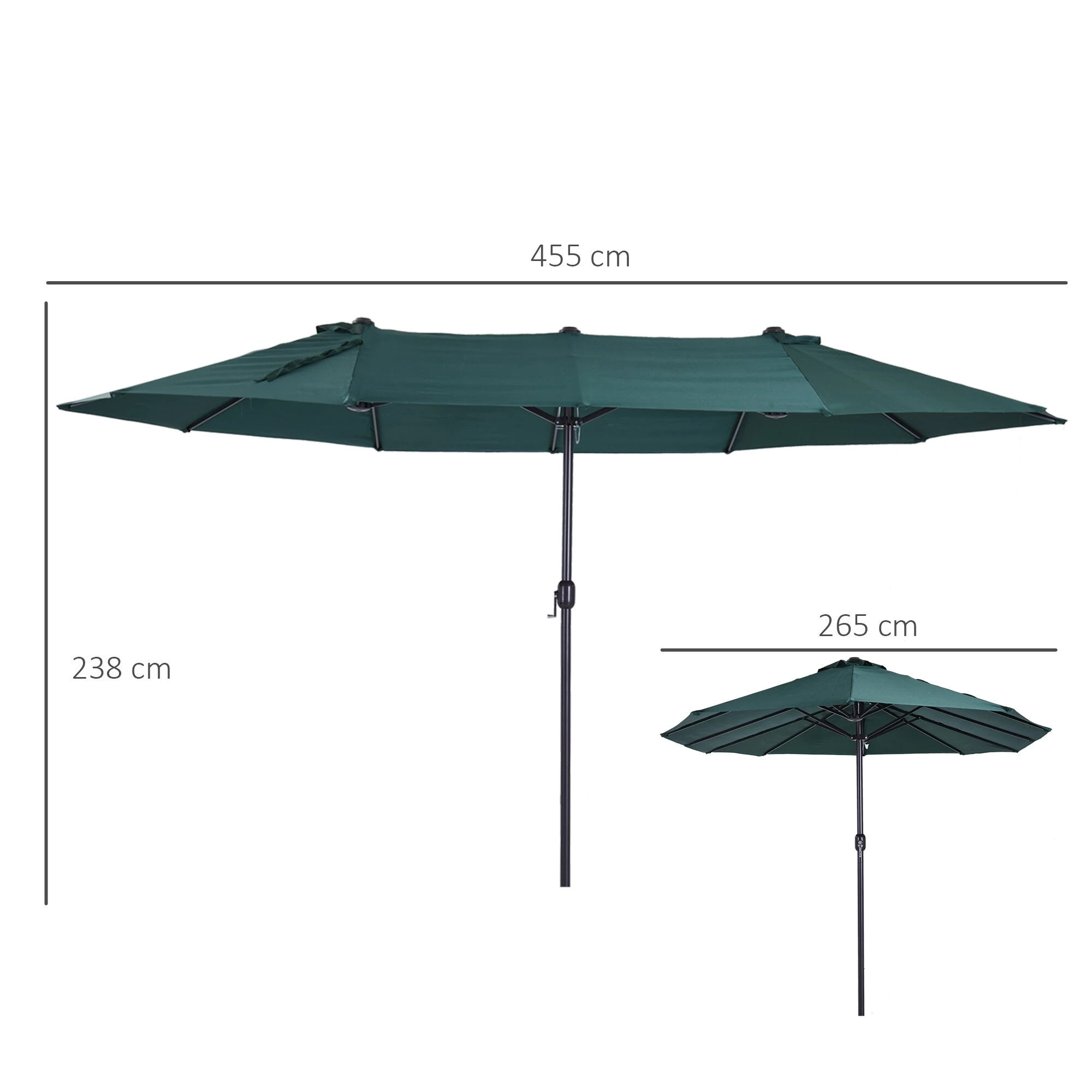 Outsunny Sonnenschirm Mit Handkurbel L460 X B270 X H240 Cm | Gartenschirm Marktschirm Mit Handkurbel Doppel Sonnenschirm – Bild 4