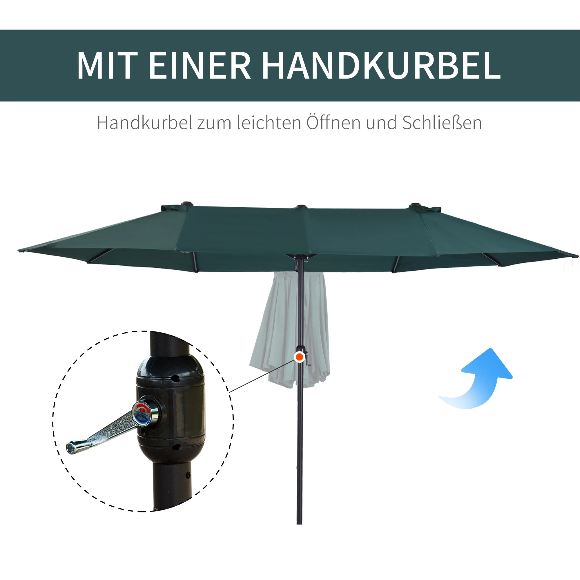Outsunny Sonnenschirm Mit Handkurbel L460 X B270 X H240 Cm | Gartenschirm Marktschirm Mit Handkurbel Doppel Sonnenschirm – Bild 6