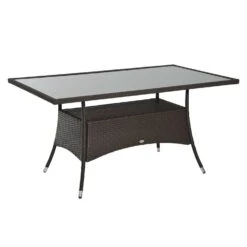 Outsunny Gartentisch Mit Zusätzlichem Stauraum Kaffeebraun 150 X 85 X 74 Cm (LxBxH) | Balkontisch Esstisch Glastisch Gartenmöbel