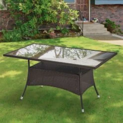 Outsunny Gartentisch Mit Zusätzlichem Stauraum Kaffeebraun 150 X 85 X 74 Cm (LxBxH) | Balkontisch Esstisch Glastisch Gartenmöbel -Al-ko-Shop 8600336600 861 009BN prod 003