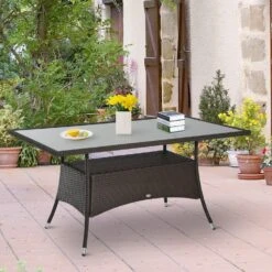 Outsunny Gartentisch Mit Zusätzlichem Stauraum Kaffeebraun 150 X 85 X 74 Cm (LxBxH) | Balkontisch Esstisch Glastisch Gartenmöbel -Al-ko-Shop 8600336600 861 009BN prod 004