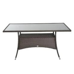 Outsunny Gartentisch Mit Zusätzlichem Stauraum Kaffeebraun 150 X 85 X 74 Cm (LxBxH) | Balkontisch Esstisch Glastisch Gartenmöbel -Al-ko-Shop 8600336600 861 009BN prod 006