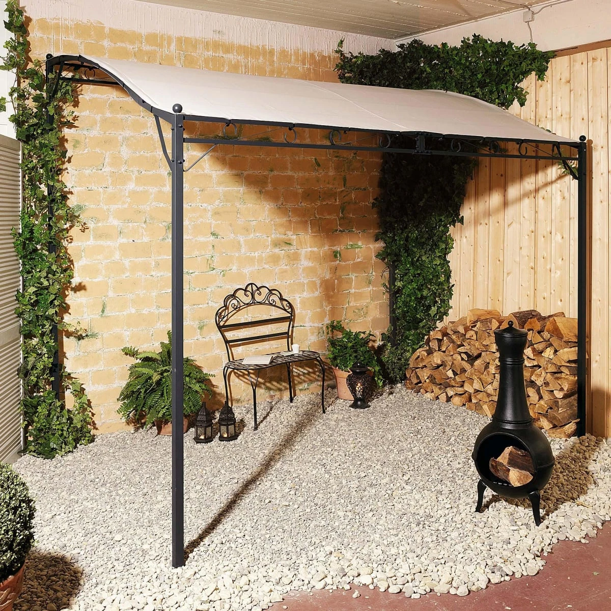 Pavillon Wave Terrassenüberdachung Eisen-Gestell Polyester-Dach Wave Beige 3 Pavillon Wave Terrassenüberdachung Eisen-Gestell Polyester-Dach Wave Beige – Bild 3
