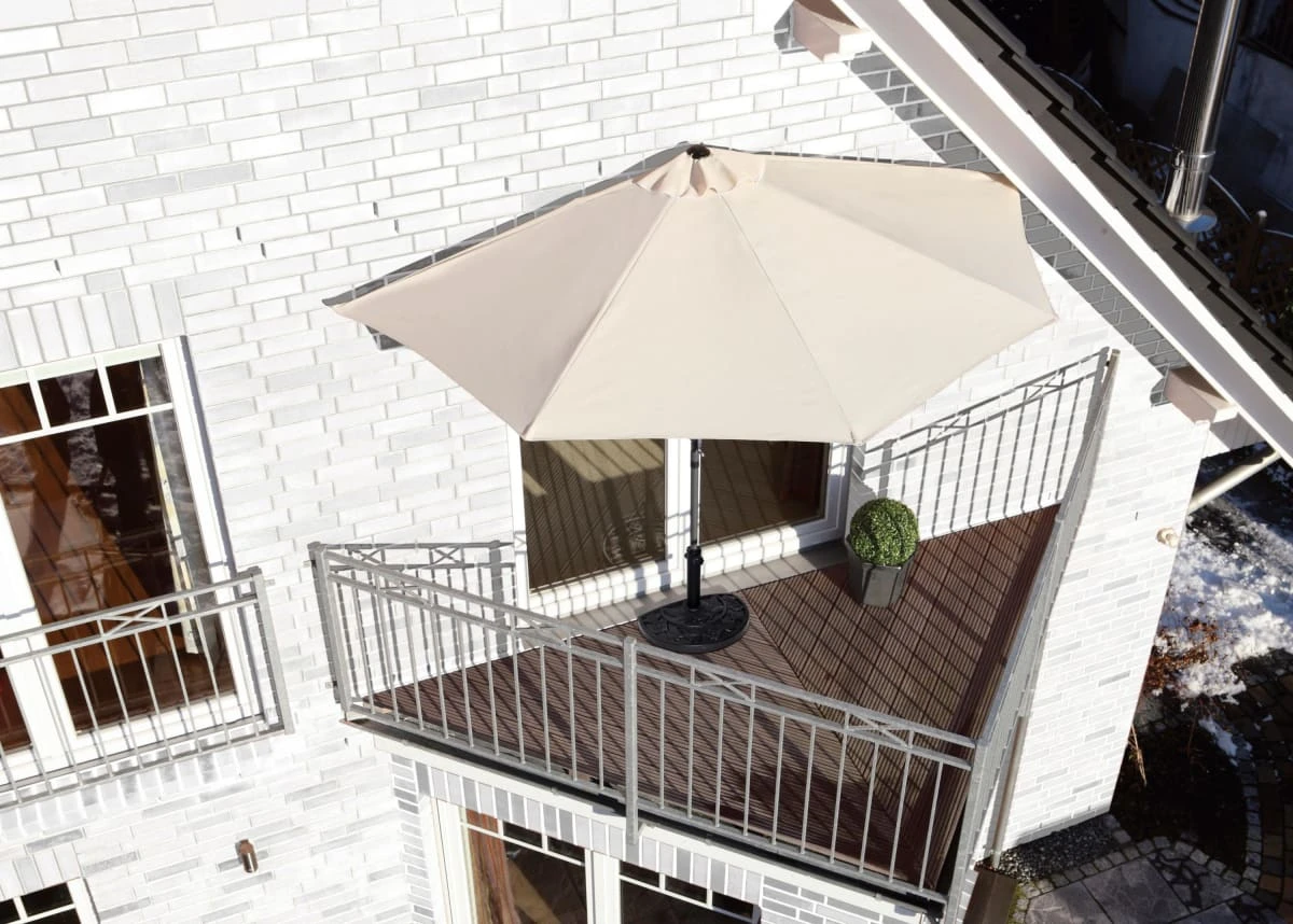 Sonnenschirm Halbrund Rechteckig Für Balkone Oder Terrassen Polyester/Metall, Ca. 270 Cm Breit Halb Natur – Bild 2