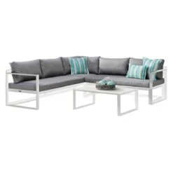 Outdoor-Set, 3-tlg. Rhodos Weiß/Grau