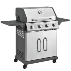 Juskys Gasgrill Kansas Mit 4 Brenner, Warmhaltrost, Thermometer & Seitenablagen – Grill Grillwagen