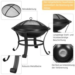 Yaheetech Garten Feuerstelle Mit Funkenschutz & Schürhaken Outdoor Vierbeine Feuerschale Feuerkorb Auf Ihrer Terrase, Schwarz - 54 X 49.5cm (Dx H) -Al-ko-Shop 8600357600 A171 171 prod 002