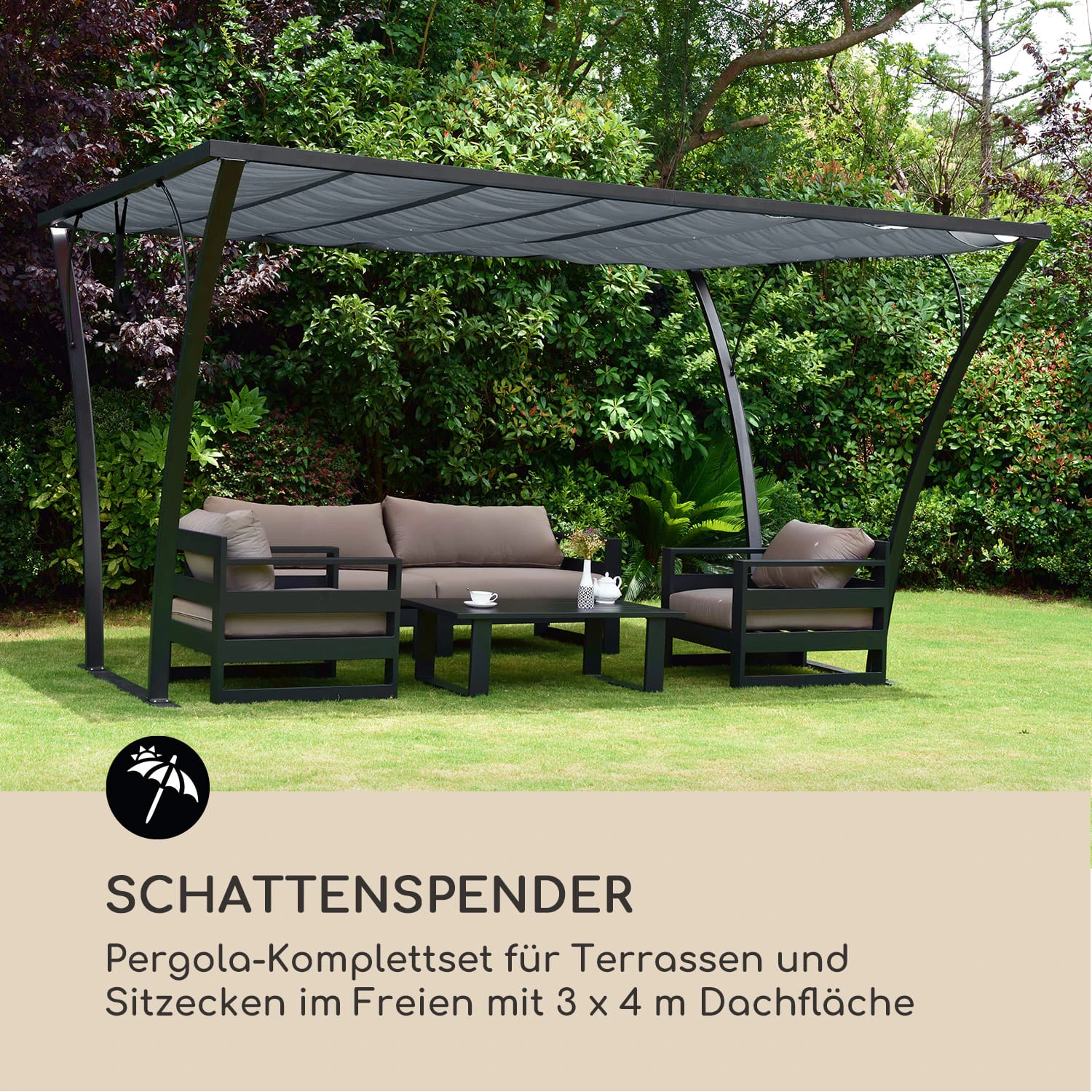 Palazzo Pavillon 4x3m Faltdach Polyester Aluminium Schwarz / Grau 2 Palazzo Pavillon 4x3m Faltdach Polyester Aluminium Schwarz / Grau – Bild 2