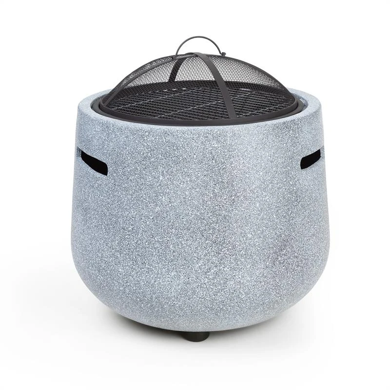 Evora Feuerschale Ø45cm Holzfeuer Grillrost Kunststein Stahl Schwarz / Steinoptik