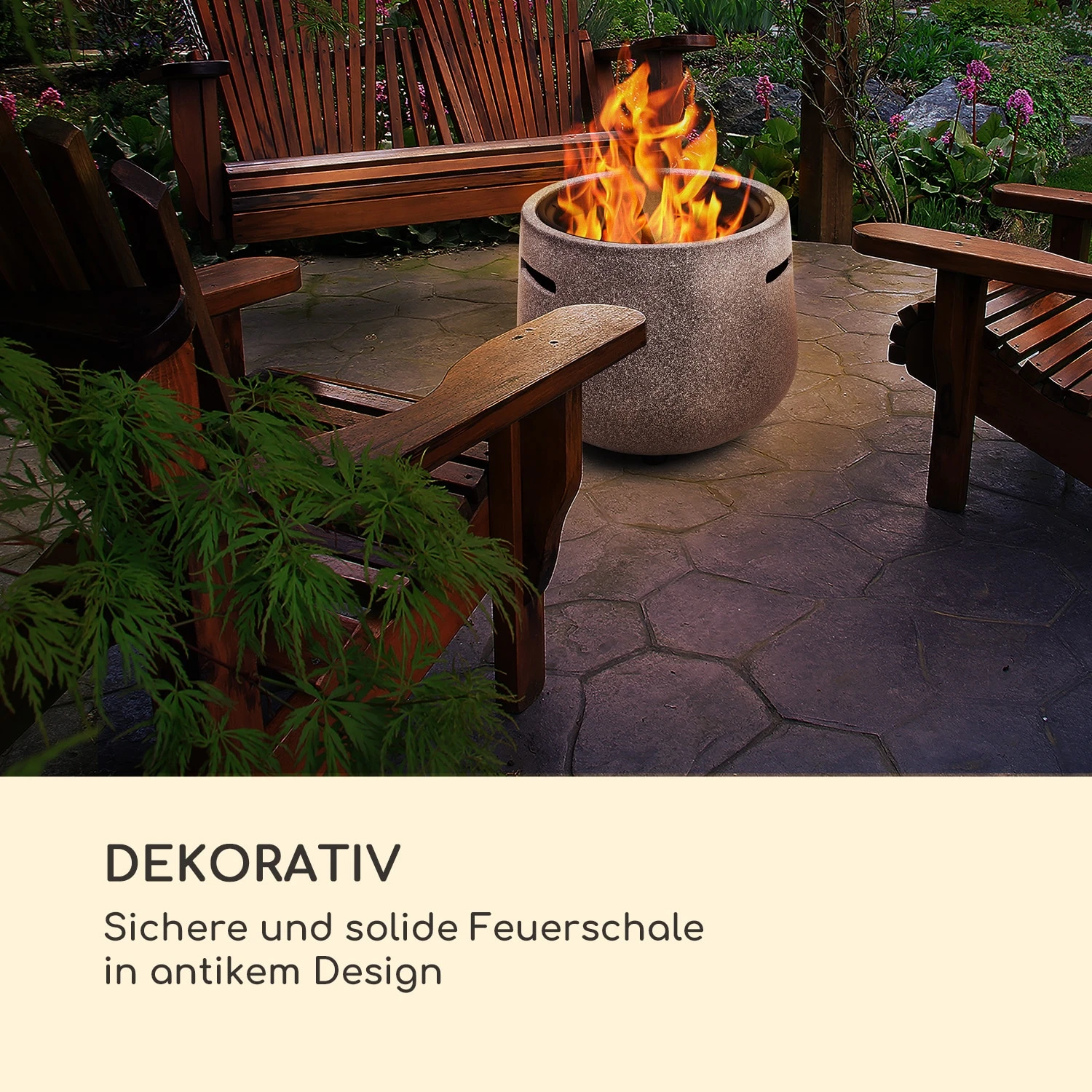 Evora Feuerschale Ø45cm Holzfeuer Grillrost Kunststein Stahl Schwarz / Steinoptik – Bild 2