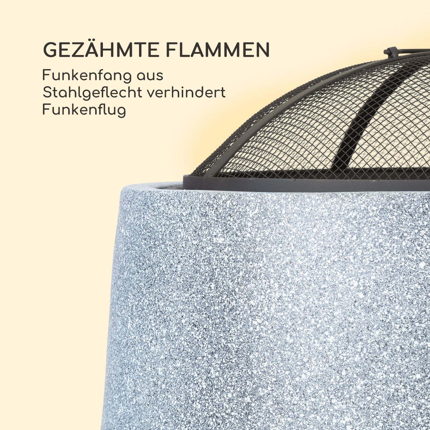 Evora Feuerschale Ø45cm Holzfeuer Grillrost Kunststein Stahl Schwarz / Steinoptik – Bild 6