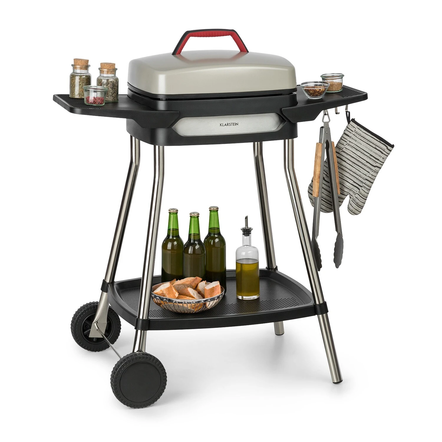 Gatsby Elektrogrill 2000W Antihaft-Grillfläche Seitentische Schwarz