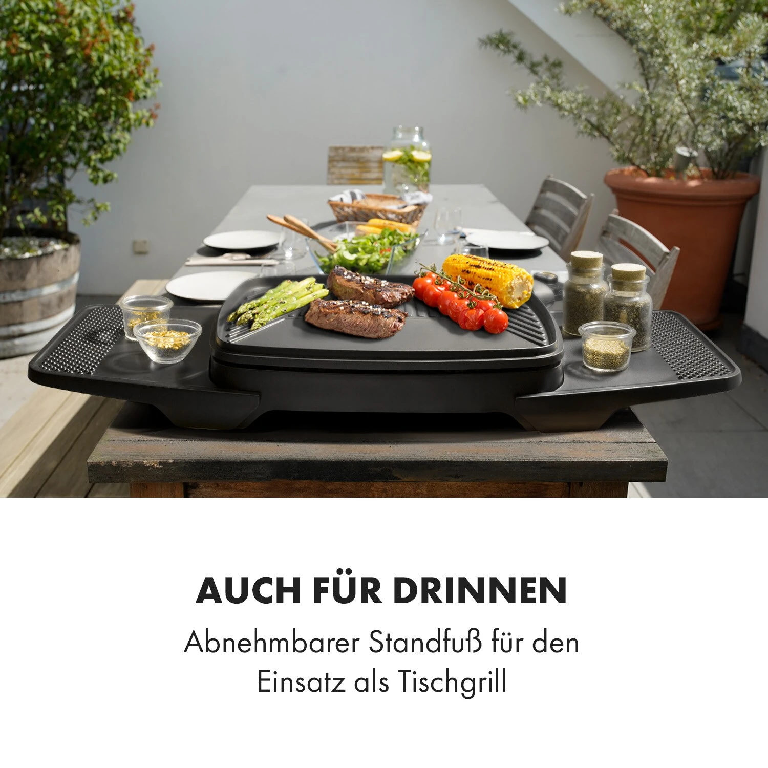 Gatsby Elektrogrill 2000W Antihaft-Grillfläche Seitentische Schwarz – Bild 6