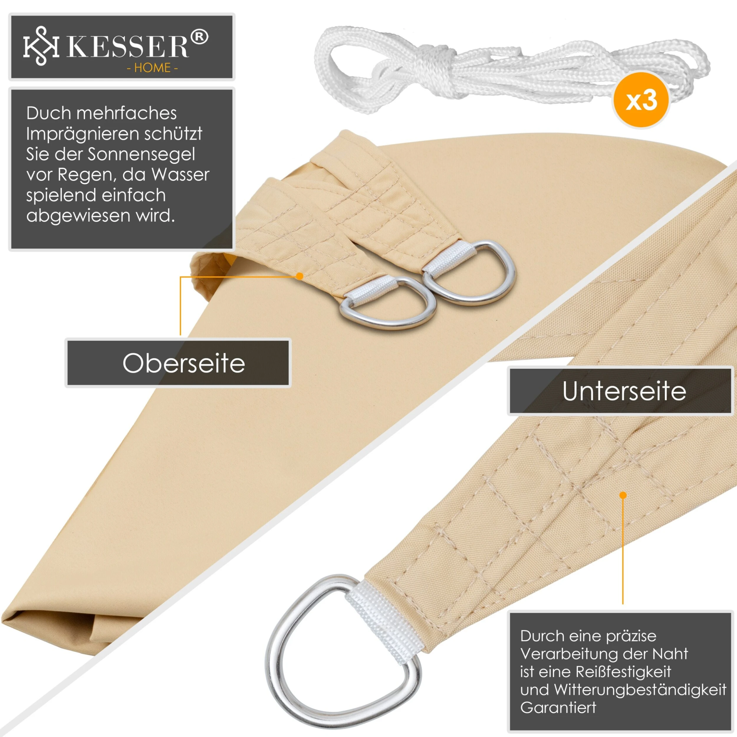 KESSER® Sonnensegel Sonnenschutz Windschutz | PES 100% Polyester Wasserabweisend & Windabweisend | 5-Fach Quer Vernäht Robust & Stabil Schattenspender Garten Balkon Terrasse 5 KESSER® Sonnensegel Sonnenschutz Windschutz | PES 100% Polyester Wasserabweisend & Windabweisend | 5-Fach Quer Vernäht Robust & Stabil Schattenspender Garten Balkon Terrasse – Bild 5
