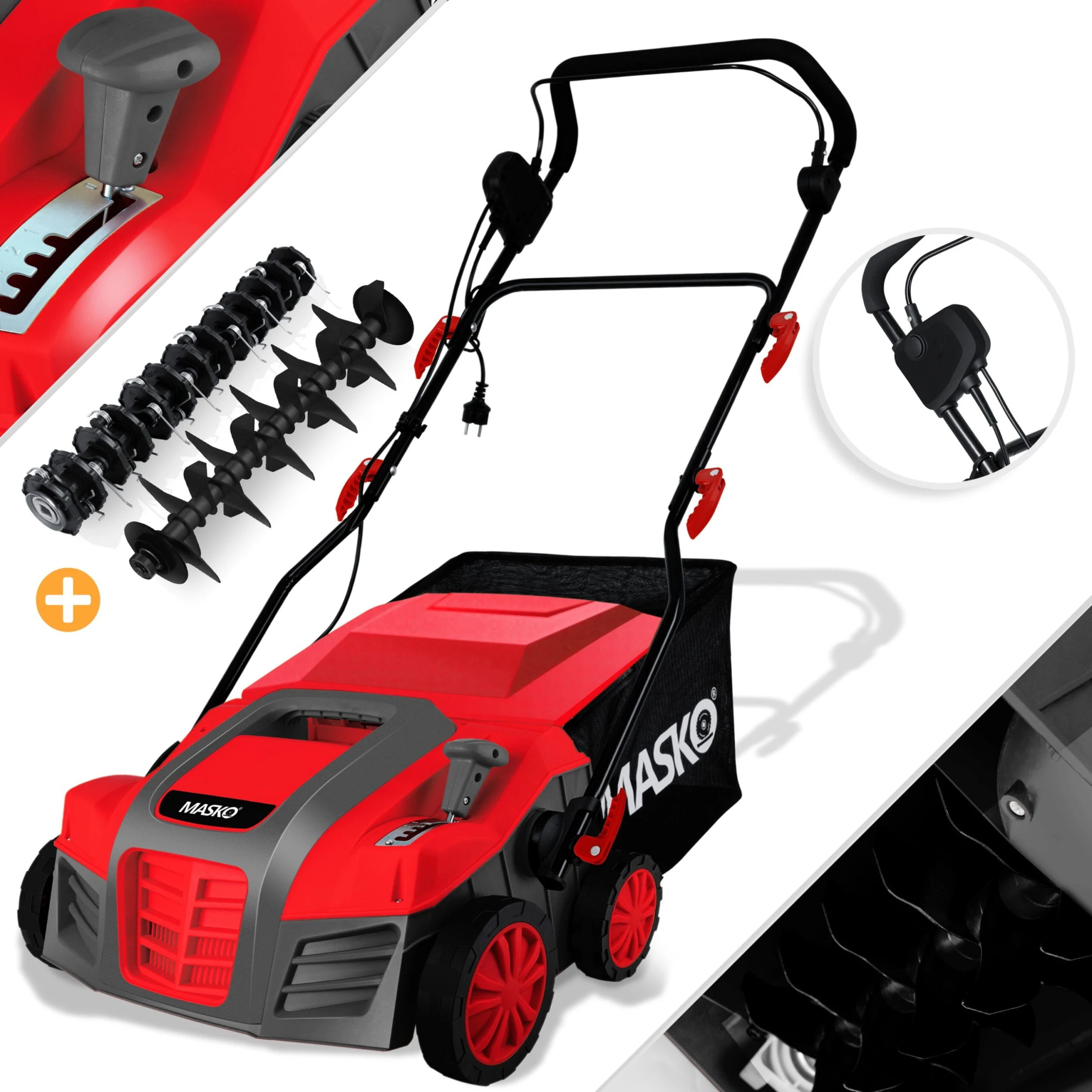 MASKO® - Elektro 2in1 Vertikutierer Rasenlüfter 1800 Watt 40cm Arbeitsbreite 55L Fangkorb Inkl. Lüfterwalze Lüfter Moosentferner, 5-stufige Arbeitstiefe Einstellbar , Höhenverstellbarer Holm 1 MASKO® - Elektro 2in1 Vertikutierer Rasenlüfter 1800 Watt 40cm Arbeitsbreite 55L Fangkorb Inkl. Lüfterwalze Lüfter Moosentferner, 5-stufige Arbeitstiefe Einstellbar , Höhenverstellbarer Holm