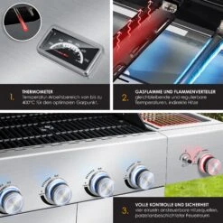 KESSER® Gasgrill Master BBQ Mit 800°C Infrarot & Grill-Thermometer, LED-Beleuchtung , Keramik 4+1 Brenner Aus Edelstahl XXL Grillwagen Grill, Seitenkocher, 5-11 KG Gasflasche Piezozündung 10 KESSER® Gasgrill Master BBQ Mit 800°C Infrarot & Grill-Thermometer, LED-Beleuchtung , Keramik 4+1 Brenner Aus Edelstahl XXL Grillwagen Grill, Seitenkocher, 5-11 KG Gasflasche Piezozündung -Al-ko-Shop 8600364700 22232 prod 005