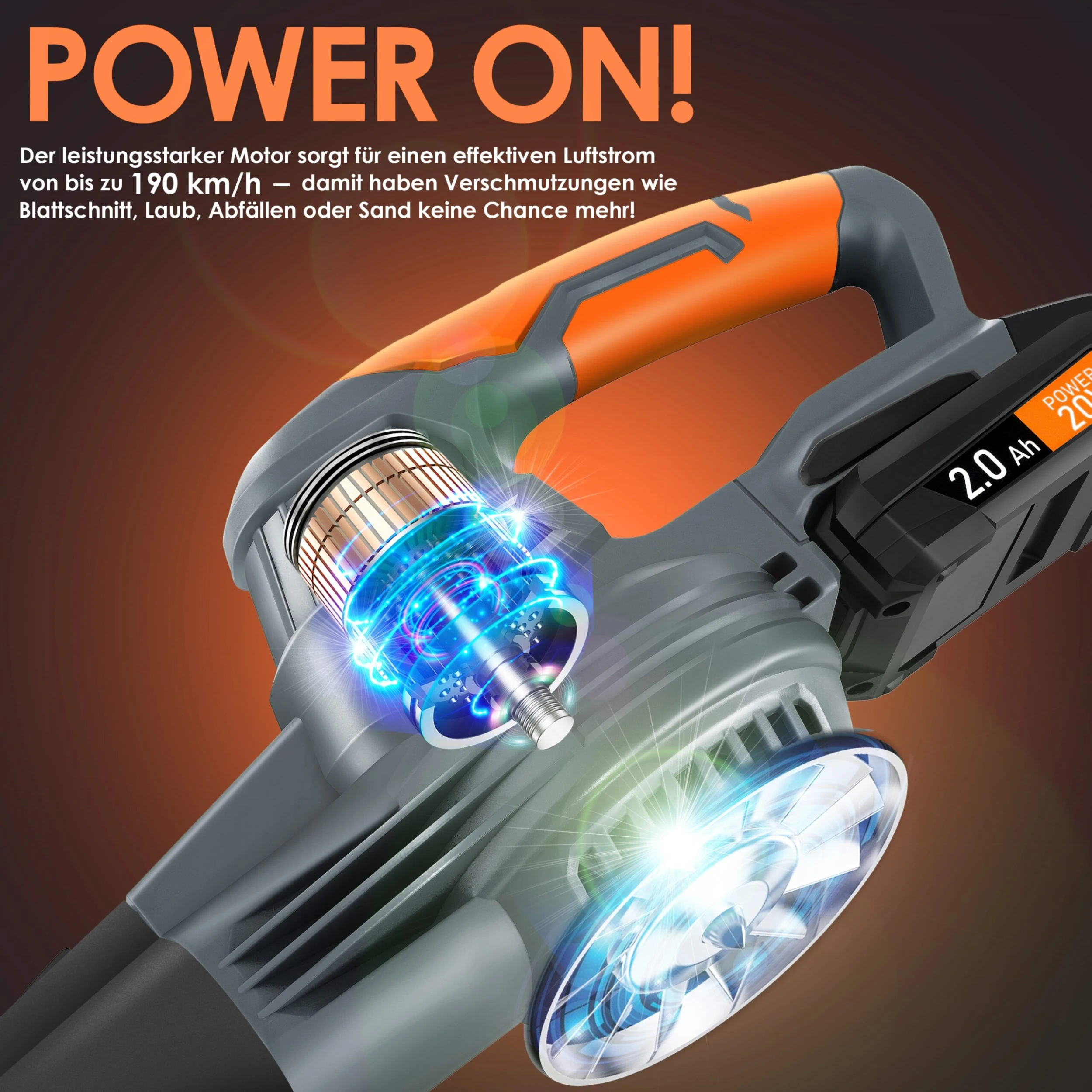 MASKO® Akku Laubbläser Mit Akku Und Ladegerät Power Charger - Luftstrom 190km/h - Lithium Ionen Akku 20 V, 2000 MAh 2,0 Ah - Leichtes Ergonomisches Elektrisch Gebläse 2-Gang Geschwindigkeit 3 MASKO® Akku Laubbläser Mit Akku Und Ladegerät Power Charger - Luftstrom 190km/h - Lithium Ionen Akku 20 V, 2000 MAh 2,0 Ah - Leichtes Ergonomisches Elektrisch Gebläse 2-Gang Geschwindigkeit – Bild 3