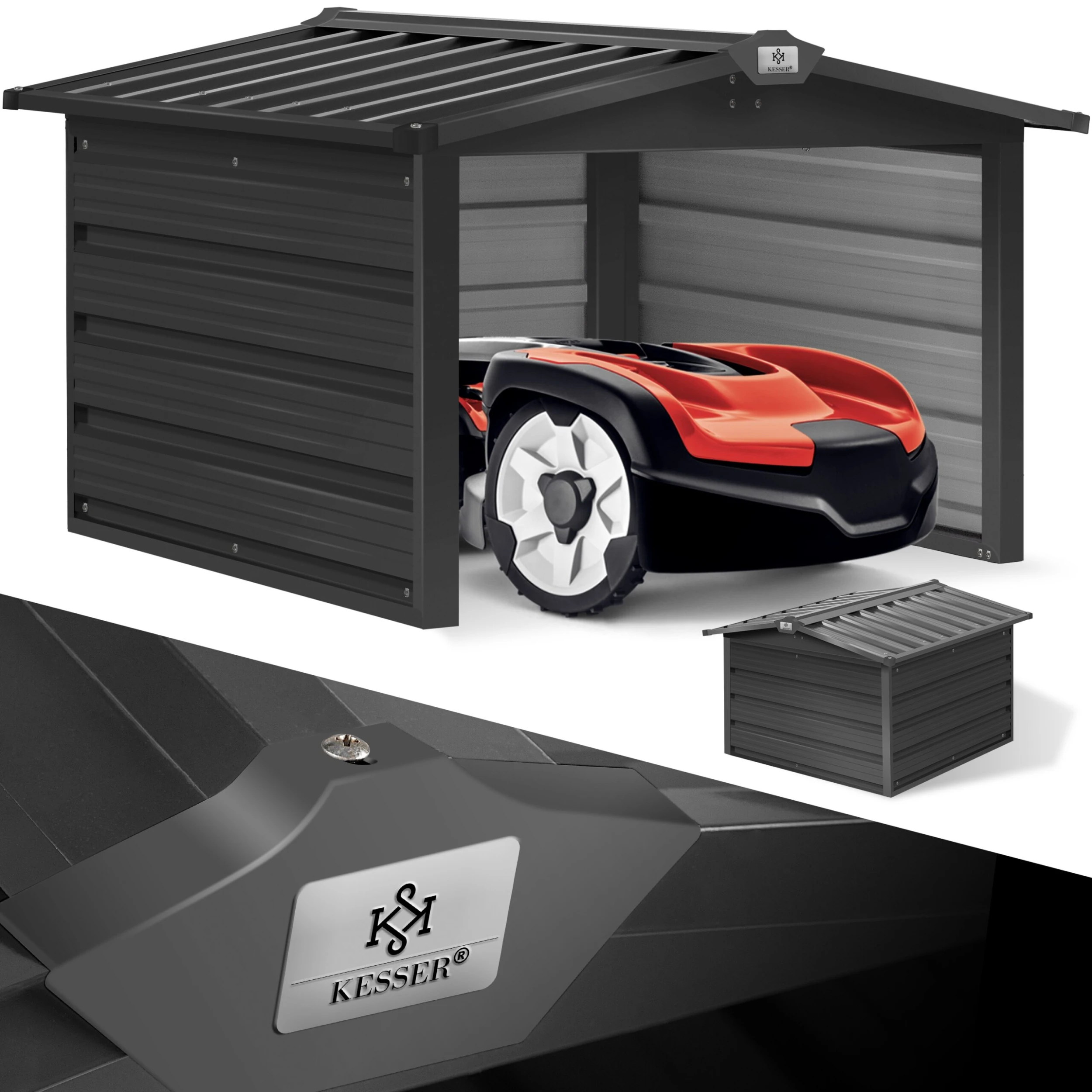 KESSER® Mähroboter Garage Mit Satteldach Dach Carport Überdachung Für Mähroboter Rasenmäher Rasenroboter Automower Garten Metall Witterungsbeständig Mährobotergarage Inkl. Montagematerial 2 KESSER® Mähroboter Garage Mit Satteldach Dach Carport Überdachung Für Mähroboter Rasenmäher Rasenroboter Automower Garten Metall Witterungsbeständig Mährobotergarage Inkl. Montagematerial – Bild 2