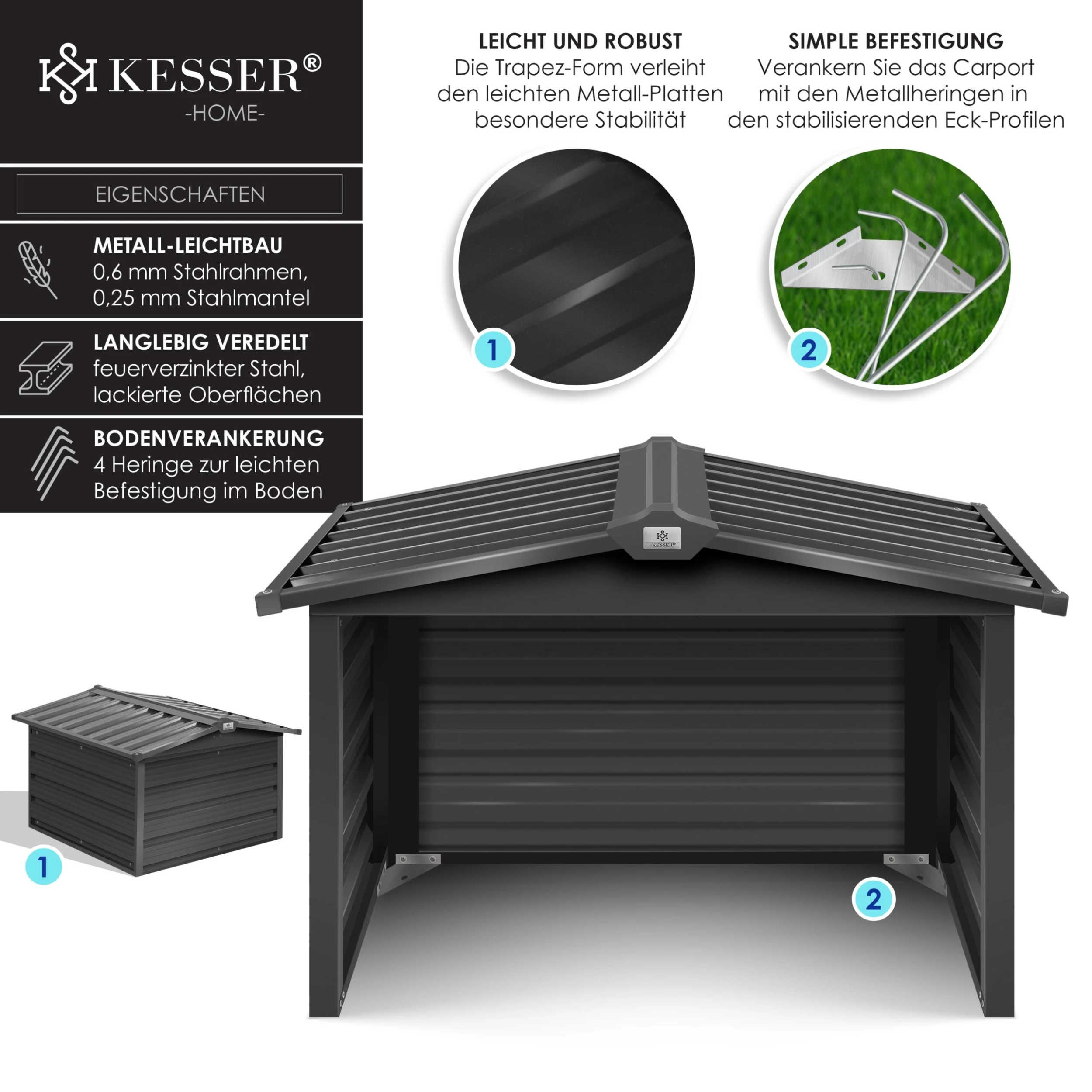 KESSER® Mähroboter Garage Mit Satteldach Dach Carport Überdachung Für Mähroboter Rasenmäher Rasenroboter Automower Garten Metall Witterungsbeständig Mährobotergarage Inkl. Montagematerial 3 KESSER® Mähroboter Garage Mit Satteldach Dach Carport Überdachung Für Mähroboter Rasenmäher Rasenroboter Automower Garten Metall Witterungsbeständig Mährobotergarage Inkl. Montagematerial – Bild 3