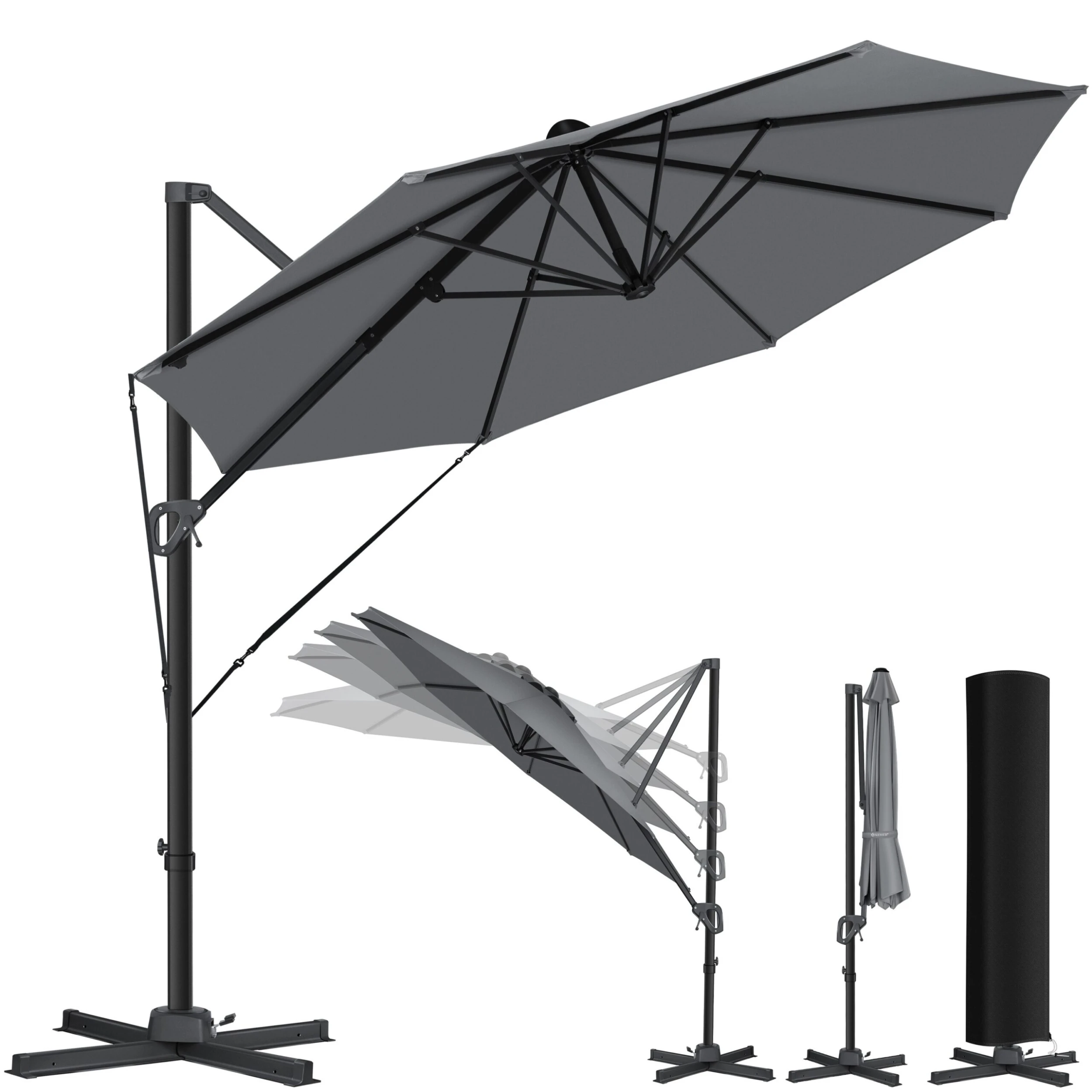 KESSER® Sonnenschirm Ampelschirm SUN Rund XL Ø330 Cm Inkl. Abdeckung + Windsicherung 7-Fach Verstellbar Drehbar Neigbar Kippbar Groß 360° Drehbar Gartenschirm Mit Kurbel Sonnenschutz UV50+ 1 KESSER® Sonnenschirm Ampelschirm SUN Rund XL Ø330 Cm Inkl. Abdeckung + Windsicherung 7-Fach Verstellbar Drehbar Neigbar Kippbar Groß 360° Drehbar Gartenschirm Mit Kurbel Sonnenschutz UV50+
