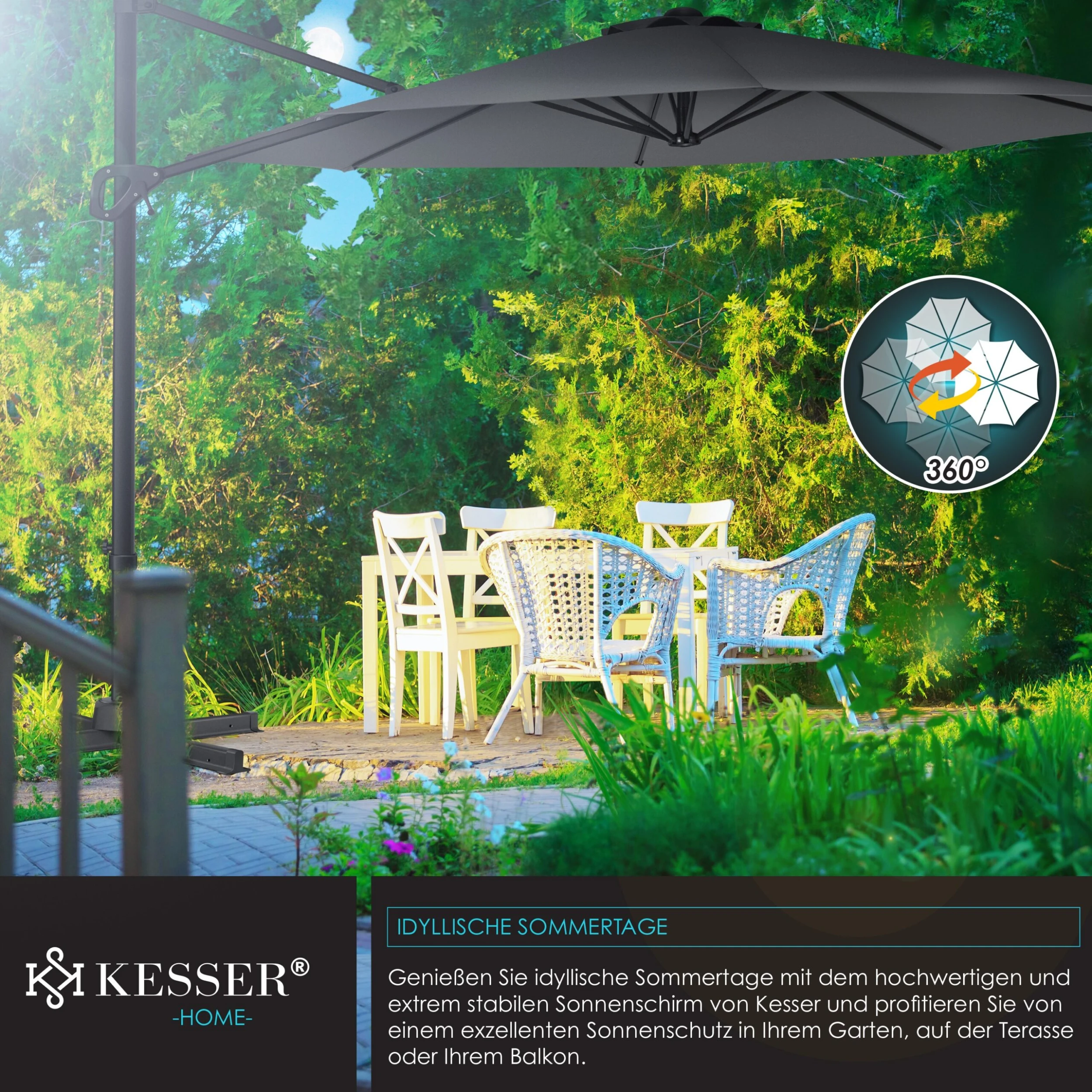 KESSER® Sonnenschirm Ampelschirm SUN Rund XL Ø330 Cm Inkl. Abdeckung + Windsicherung 7-Fach Verstellbar Drehbar Neigbar Kippbar Groß 360° Drehbar Gartenschirm Mit Kurbel Sonnenschutz UV50+ 3 KESSER® Sonnenschirm Ampelschirm SUN Rund XL Ø330 Cm Inkl. Abdeckung + Windsicherung 7-Fach Verstellbar Drehbar Neigbar Kippbar Groß 360° Drehbar Gartenschirm Mit Kurbel Sonnenschutz UV50+ – Bild 3