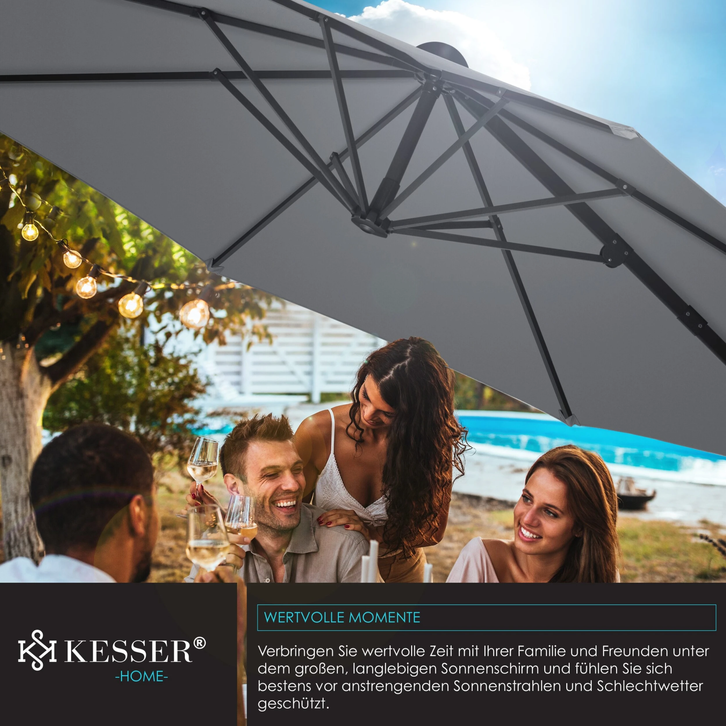 KESSER® Sonnenschirm Ampelschirm SUN Rund XL Ø330 Cm Inkl. Abdeckung + Windsicherung 7-Fach Verstellbar Drehbar Neigbar Kippbar Groß 360° Drehbar Gartenschirm Mit Kurbel Sonnenschutz UV50+ 4 KESSER® Sonnenschirm Ampelschirm SUN Rund XL Ø330 Cm Inkl. Abdeckung + Windsicherung 7-Fach Verstellbar Drehbar Neigbar Kippbar Groß 360° Drehbar Gartenschirm Mit Kurbel Sonnenschutz UV50+ – Bild 4