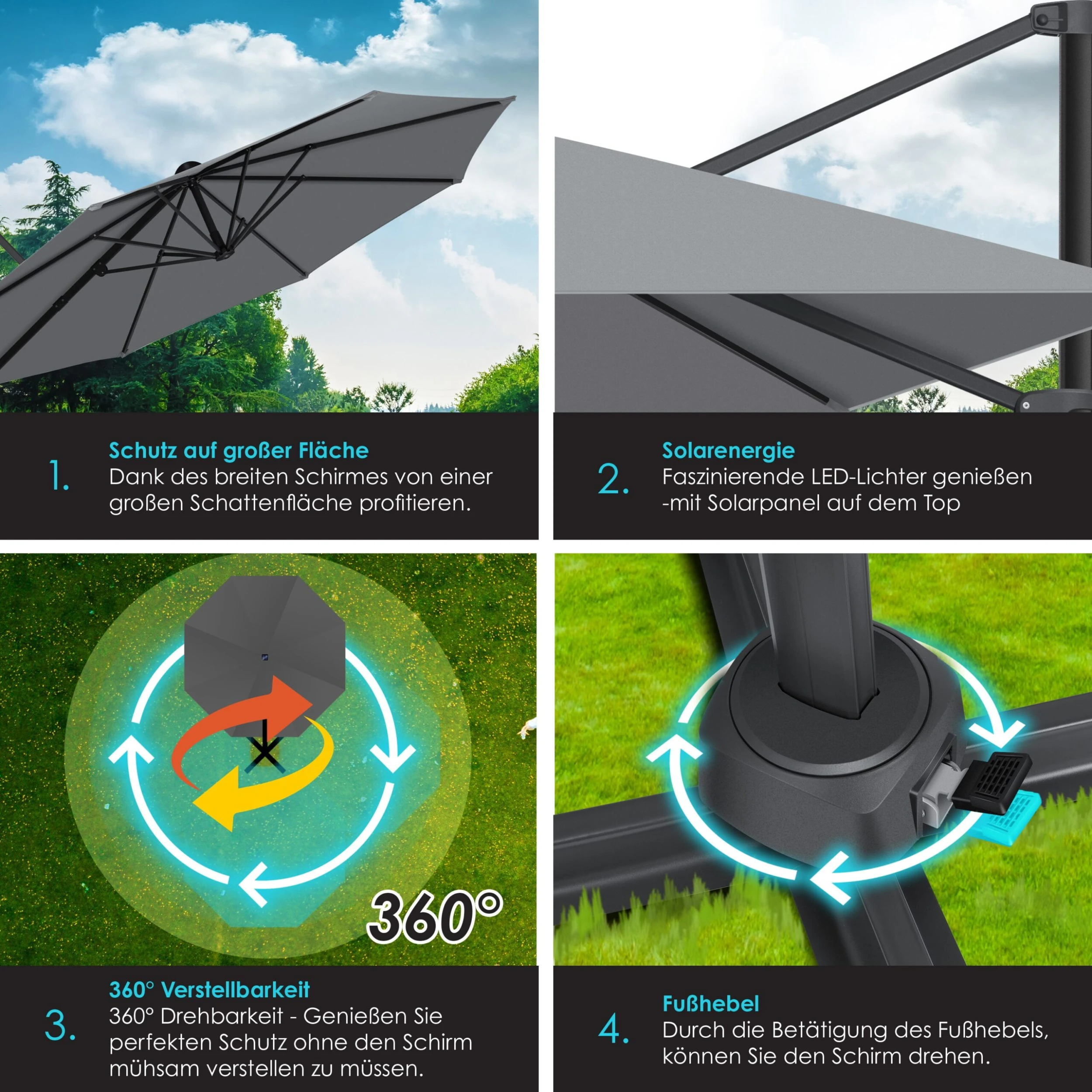 KESSER® Sonnenschirm Ampelschirm SUN Rund XL Ø330 Cm Inkl. Abdeckung + Windsicherung 7-Fach Verstellbar Drehbar Neigbar Kippbar Groß 360° Drehbar Gartenschirm Mit Kurbel Sonnenschutz UV50+ 6 KESSER® Sonnenschirm Ampelschirm SUN Rund XL Ø330 Cm Inkl. Abdeckung + Windsicherung 7-Fach Verstellbar Drehbar Neigbar Kippbar Groß 360° Drehbar Gartenschirm Mit Kurbel Sonnenschutz UV50+ – Bild 6